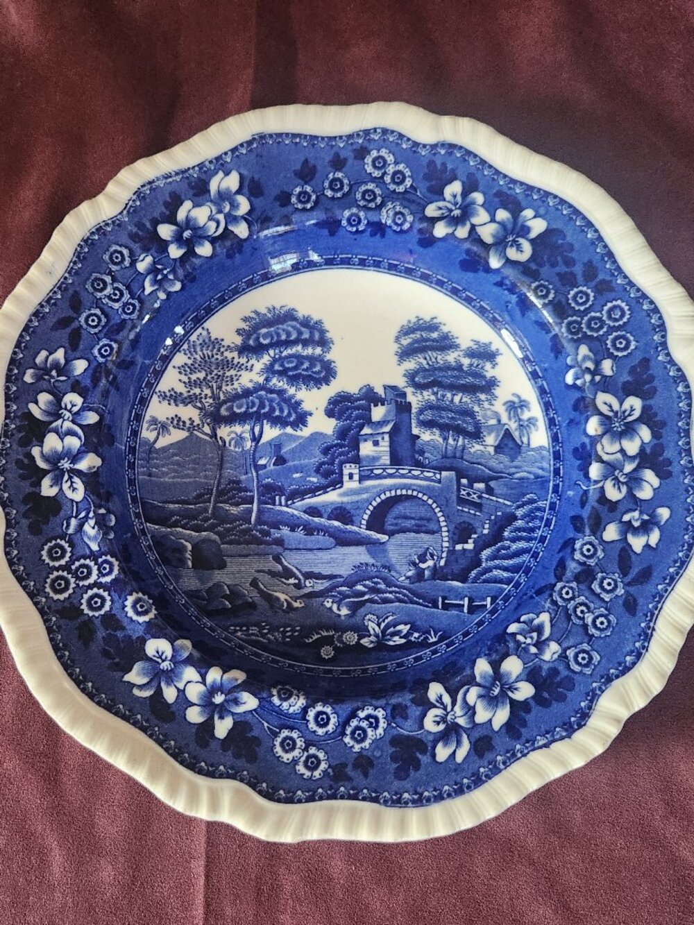 Copeland Spode Tower Blue Rim Soup Bowl Gadroon Edge England Cottage 10" Vintage